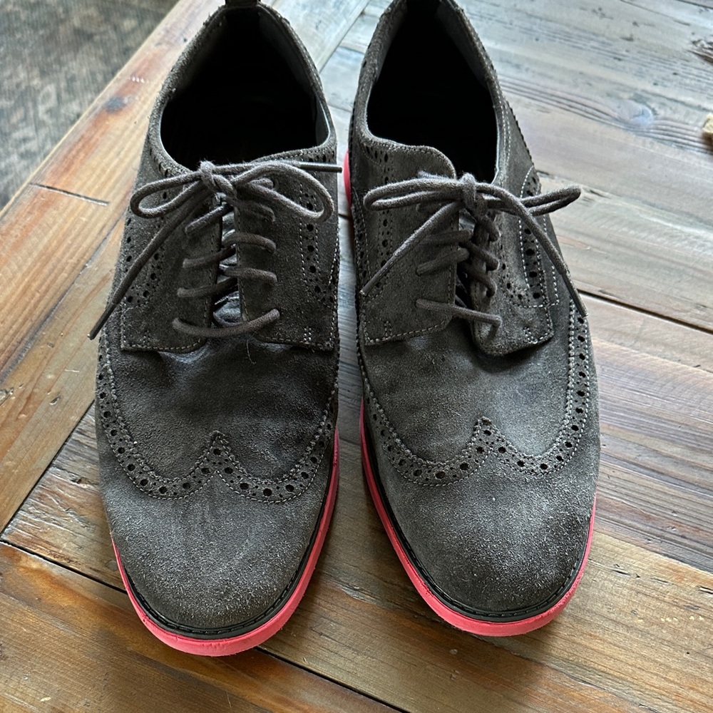 Cole Haan Men's Suede Oxfords - Gray with Red Sole
